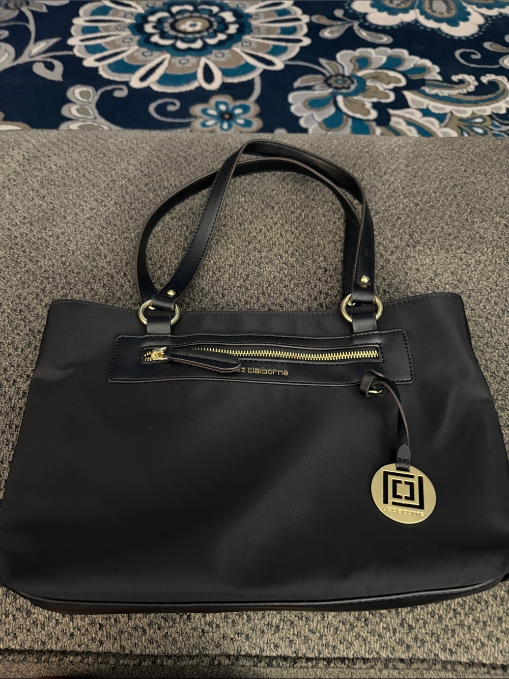 Liz Claiborne Black Tote with Gold Accent Charm